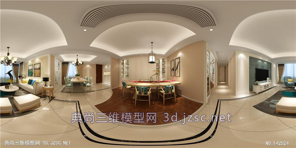 客餐厅混搭E012720全景效果图模型-3dmax室内模型