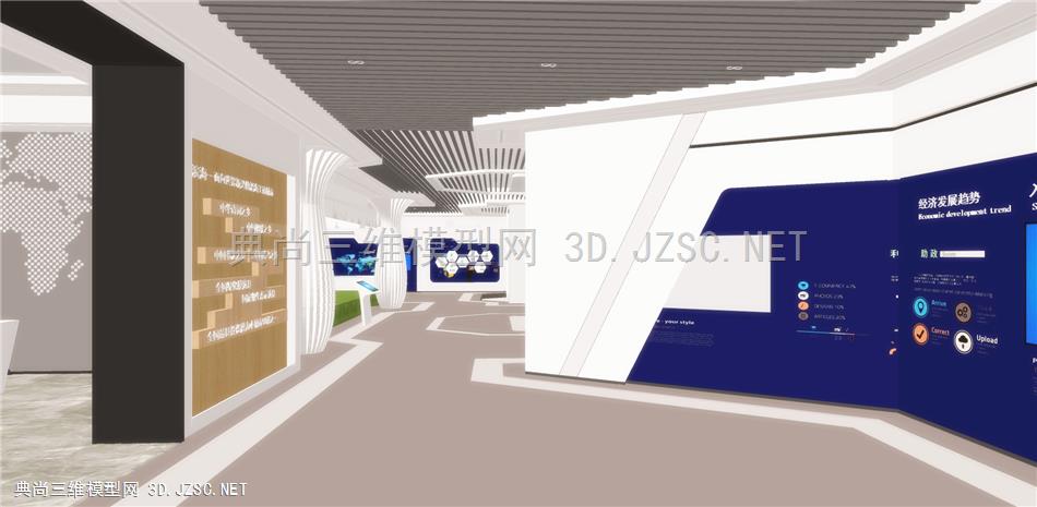 现代企业布展/未来感科技展厅展览室内工装设计/异形柱子/su模型