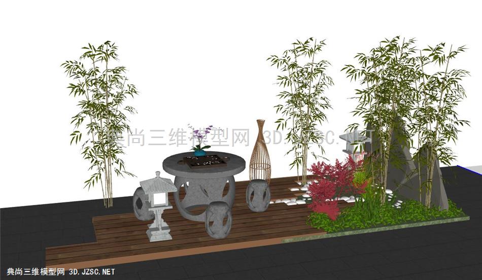 中式园艺小品——石桌凳围棋组合，竹园景致
