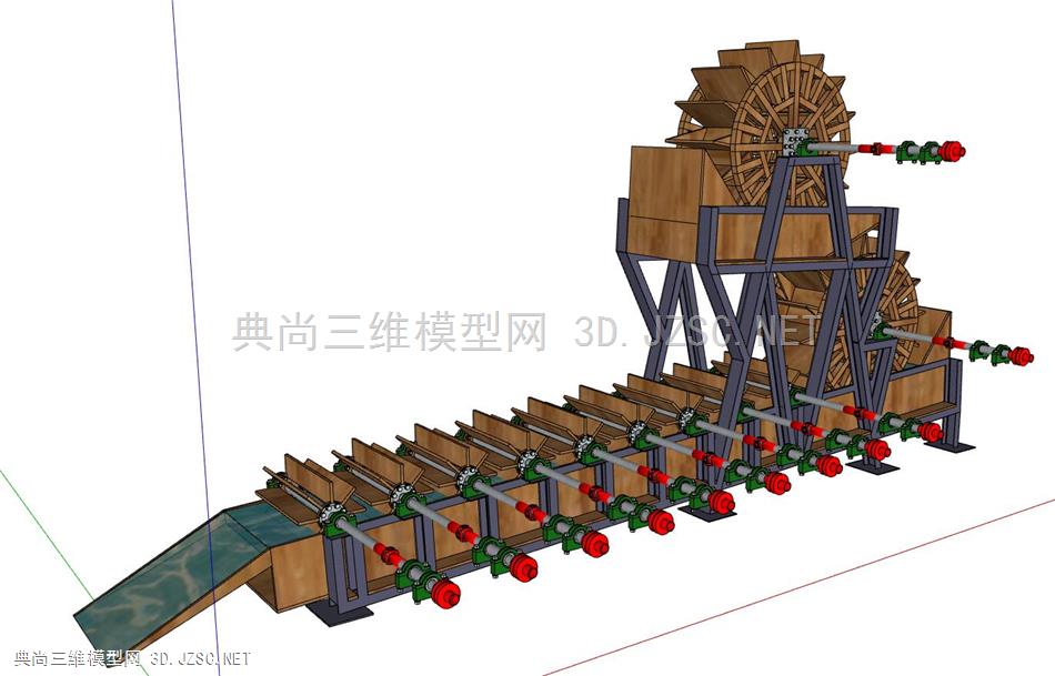 精致机械传动农业工具——木质水车