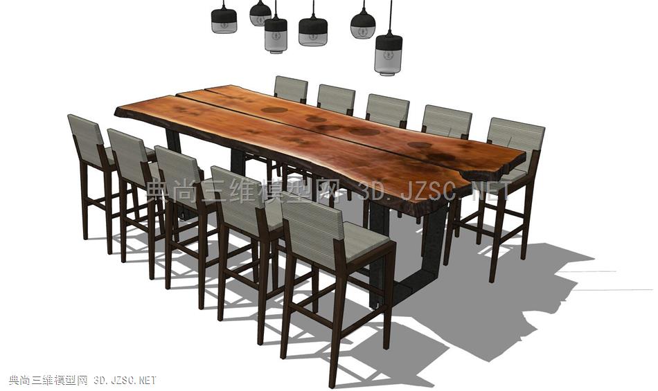 再生原木桌 木琴 餐桌 桌子 餐厅 教室 SU模型下载