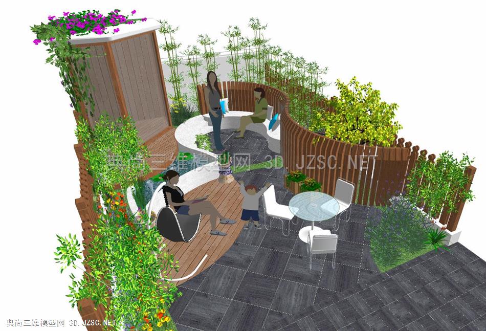 现代精致庭院设计 ，弧形木质围栏景墙弧形户外石坐凳，喷泉水池水景荷花池 (31)