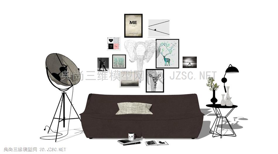 北欧客厅沙发、茶几、落地灯、装饰画组合(13)
