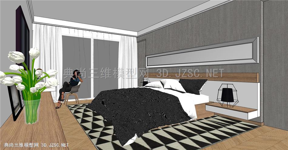新中式卧室组合、床铺、床头背景(3)