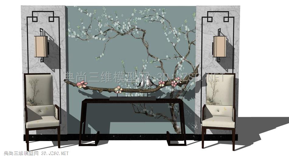 新中式沙发背景墙、软装(2)