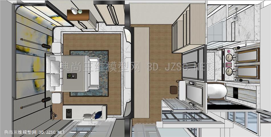 新中式卧室组合、床铺、床头背景(4)