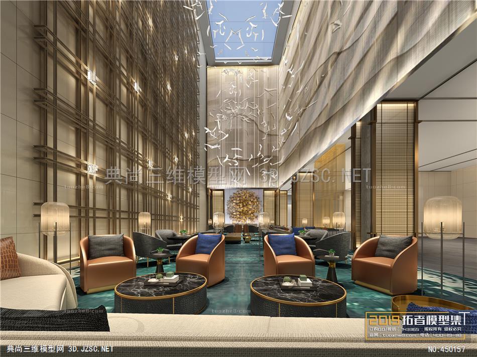 大堂空间模型023 室内3dmax模型 效果图模型办公大堂酒店大堂写字楼大堂