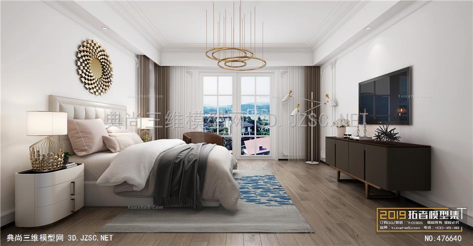 卧室空间美式风格007 室内3dmax模型 效果图模型