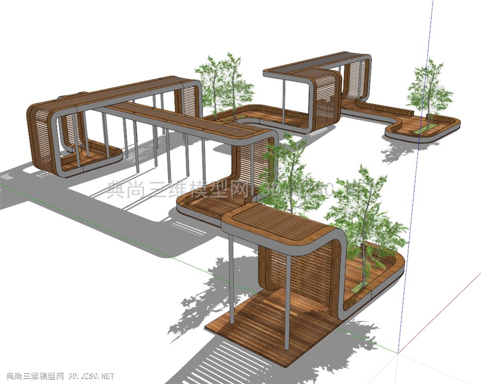 4个现代景观廊架绿色生态创意木质亭子su模型