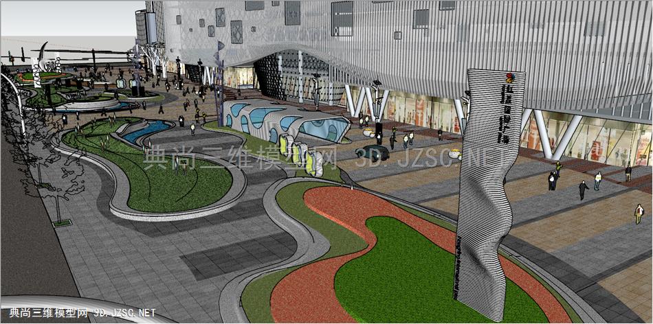 现代曲面线商业综合体 前广场小品设施节点景观规划设计 su模型