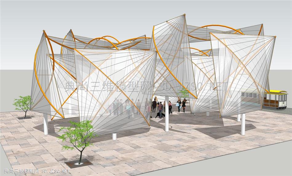 现代创意室外广场廊架遮阳构筑物弧形玻璃顶棚18