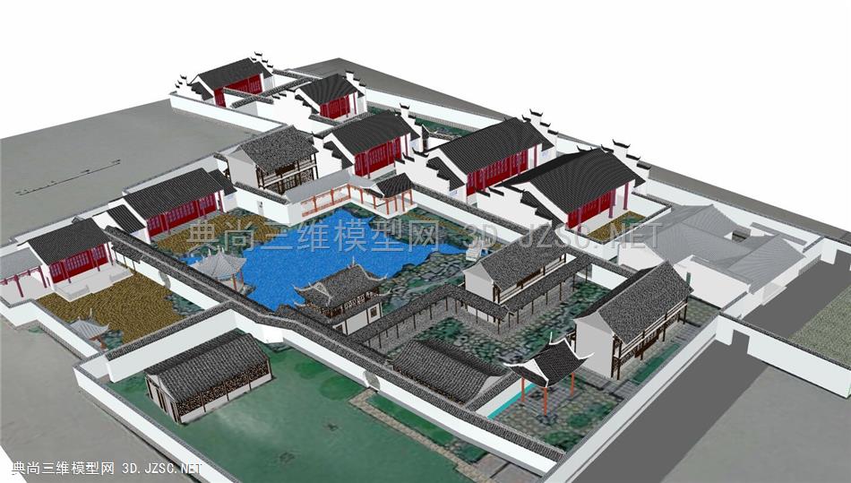 中式古建江南园林住宅--苏州师园建筑模型 (1)