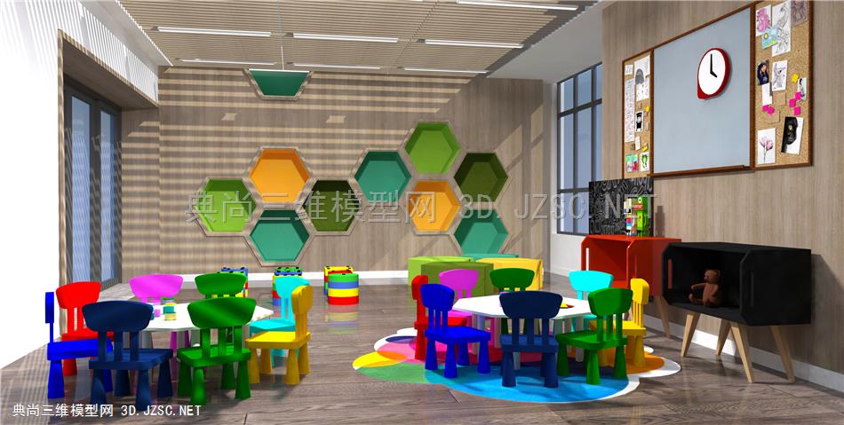 现代儿童活动区 教室 学习桌椅 玩具 原创