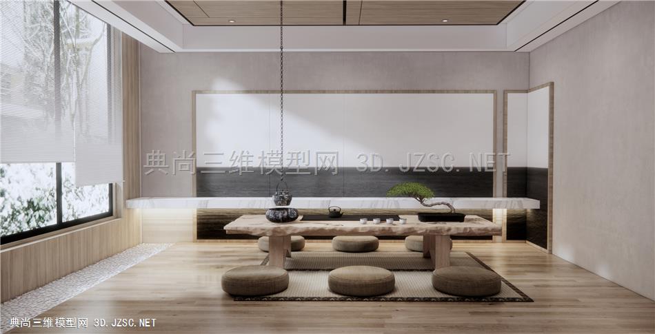 新中式风格茶室 茶桌椅组合 茶具 绿植 摆件 原创