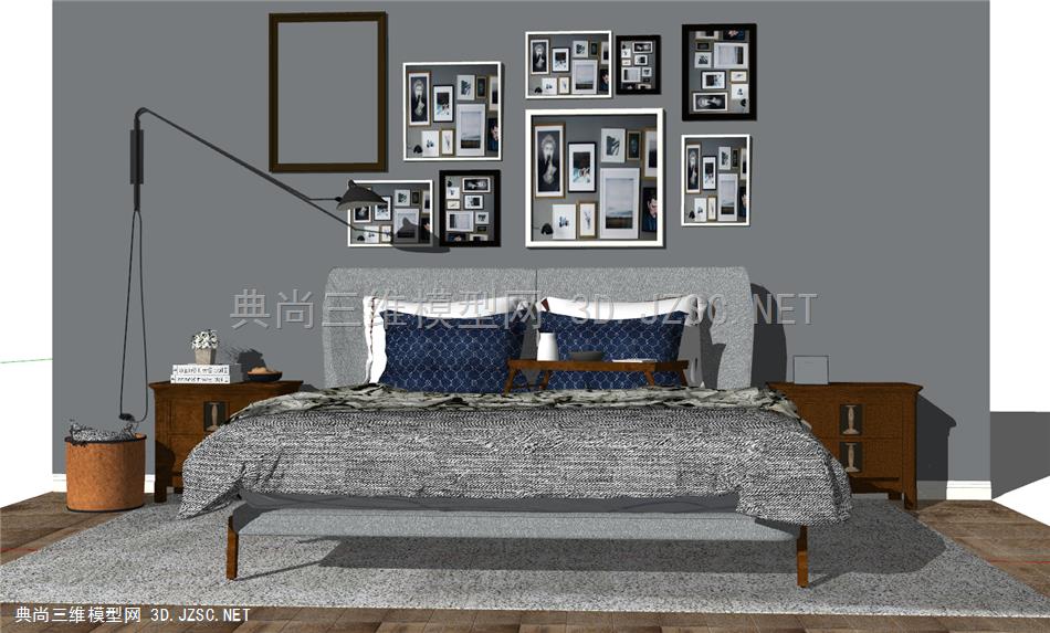 现代家装卧室床具组合SU模型