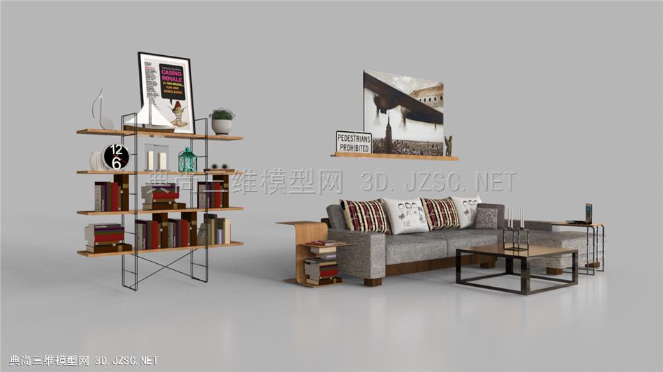 家具组合 现代家具 沙发 茶几 储物架