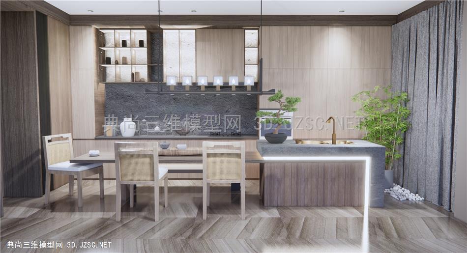 新中式茶室 餐厅 吧台 开放厨房 休闲椅 原创