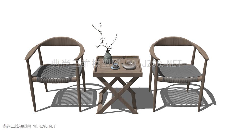 新中式休闲桌椅 藤编休闲椅 实木单人椅 茶具 原创
