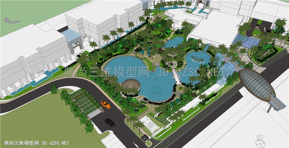 现代滨湖景观设计SU模型