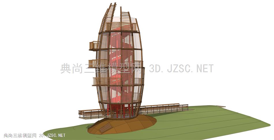 现代塔楼观景台建筑设计SU模型
