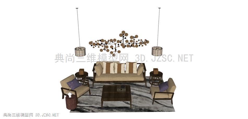 中式风格沙发茶几组合 中式沙发 新中式沙发台灯沙发 (2)