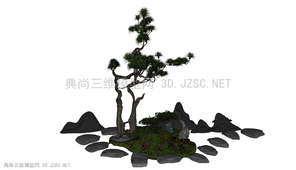 新中式庭院景观 景观小品 鹅卵石 枯山水 石头 su模型