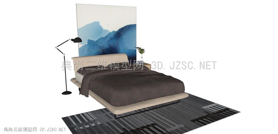 卧室床组合18 现代风格双人床 单人床 床组合 枕头 床单 被子 台灯 床头柜