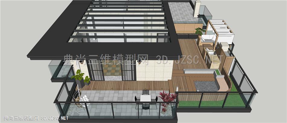 【免费福利】屋顶花园吊椅木平台廊架