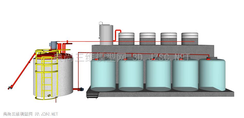 工业工厂积水罐模型 工业设备 工业设施 工厂储水罐 蓄水罐 化工厂设备