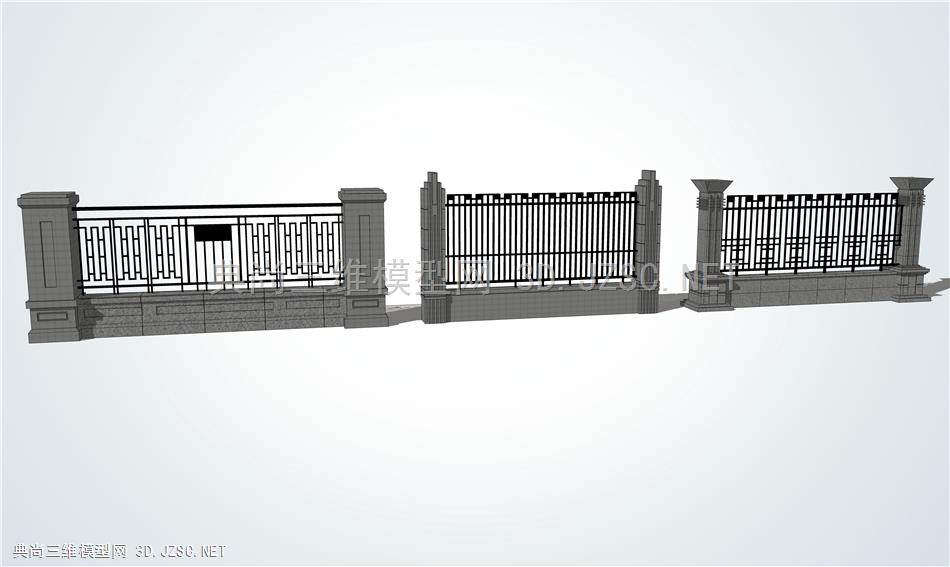 新中式铁栏杆围墙