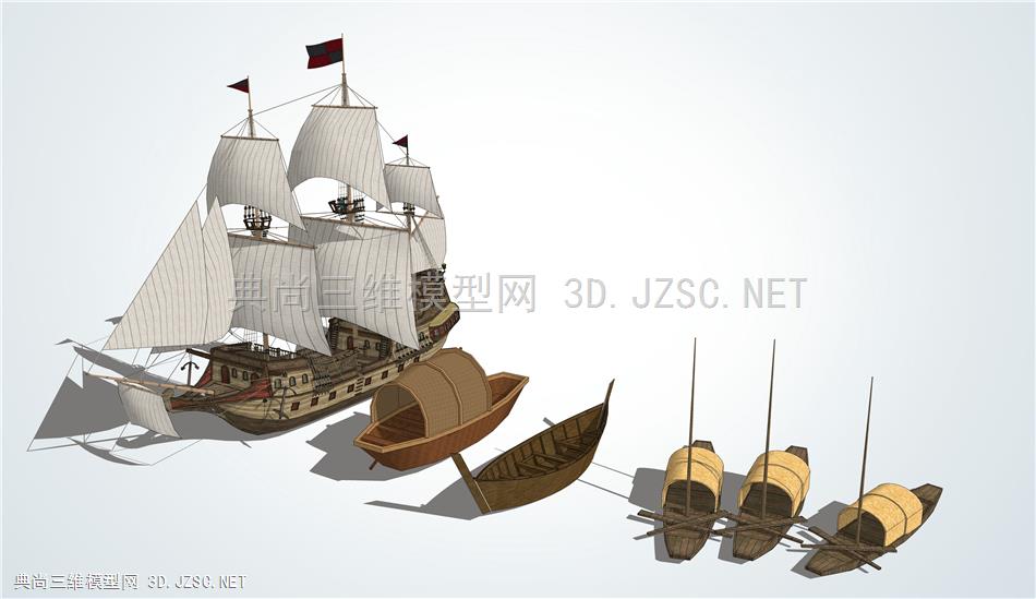 中式渔舟船筏 帆船