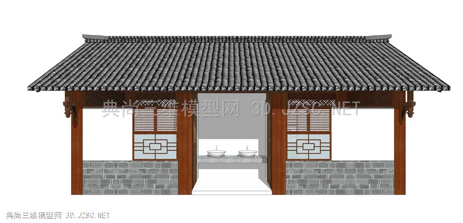公共卫生间 (2  男女公共卫生间  中式风格卫生间 古建筑 中式小建筑 房子