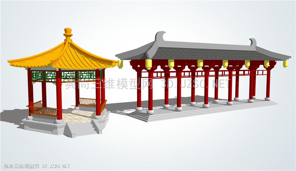 中式古典亭子 廊架