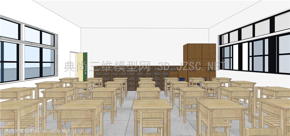 教室 (7 学校教室 课室 课桌椅  讲台 收纳柜 培训班  投影仪