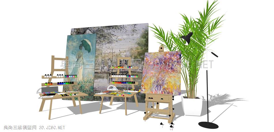 美术器材 (18  画架 画室 画板 画  画具  支架 展示架 绿植 颜料 画笔 油画 笔