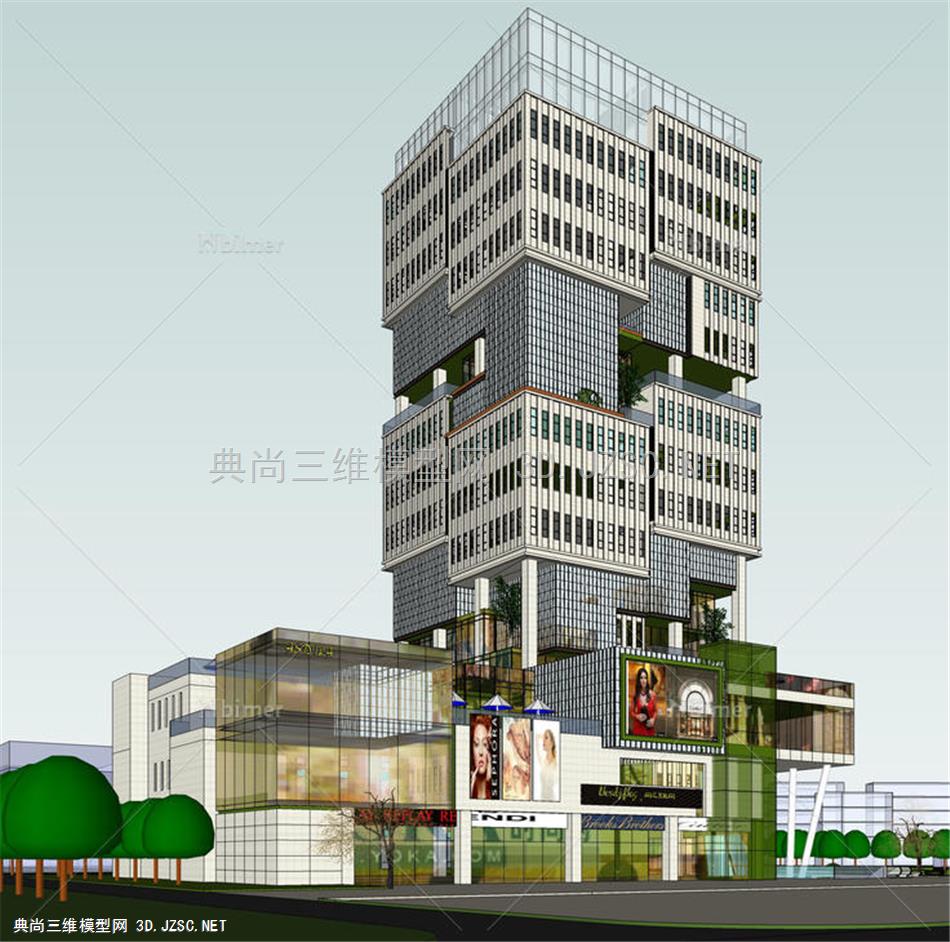  商业综合体 三维模型 SU模型 场景模型 商业建筑 写字楼 办公建筑 高层 现代风格 建筑设计 SketchUp模型