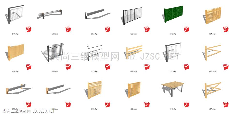 铁栅栏围栏护栏+木结构围栏+铁艺围墙栏杆合集
