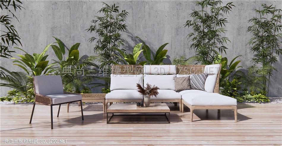 现代藤编编织户外沙发 户外休闲椅 绿植植物 原创