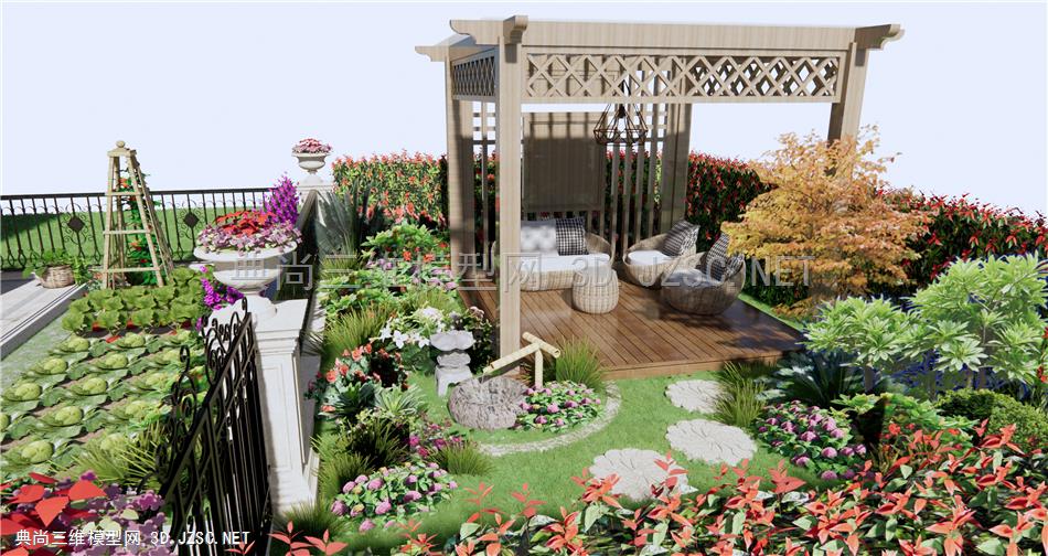 欧式庭院花园 廊架亭子 户外沙发桌椅 植物花卉 景观小品 菜园 原创