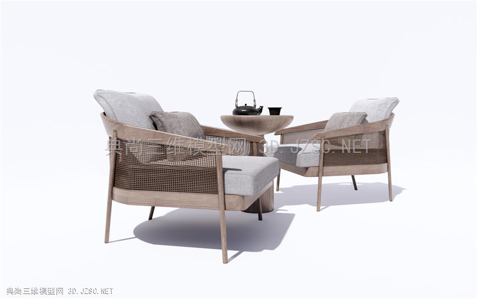 新中式单人沙发 休闲桌椅 藤编沙发 原创