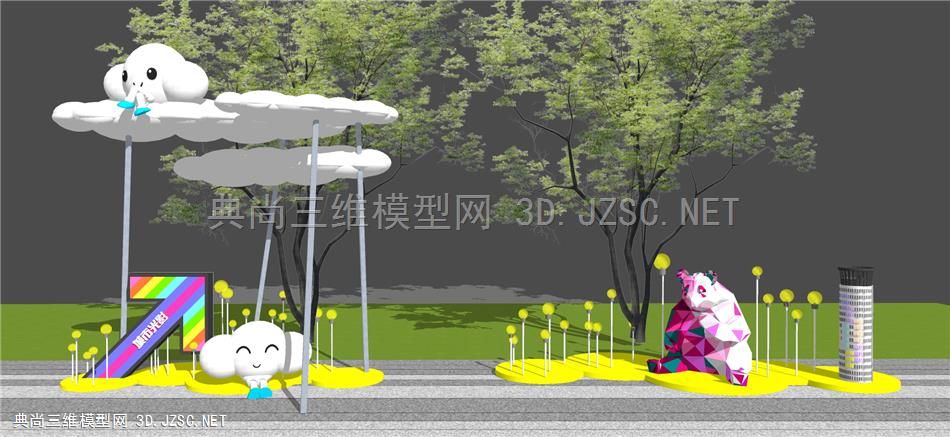 现代商业街网红景观雕塑小品 星星灯 云朵 熊猫