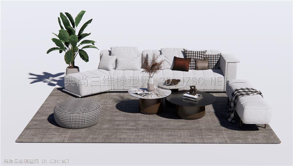 现代异形沙发茶几 多人沙发 沙发凳 室内芭蕉植物盆栽 原创