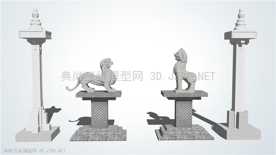 中式景观柱 石虎雕塑