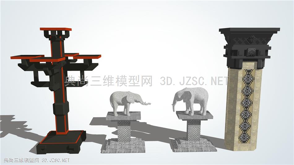 中式景观柱 大象雕塑
