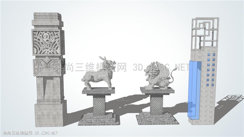 中式景观柱 麒麟雕塑
