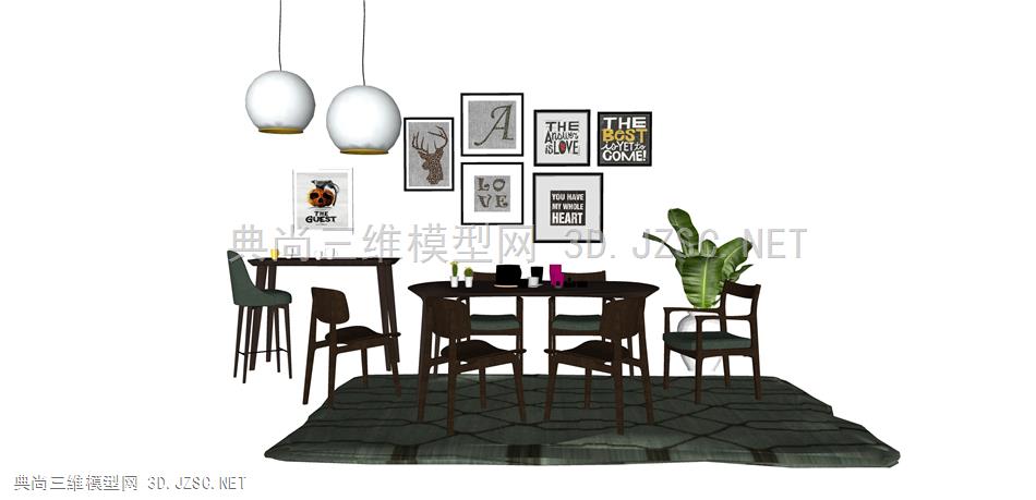 沙发组合 (1 家具 ，椅子，休闲椅，沙发，餐桌椅，餐桌椅组合，会议桌，吊灯，挂画