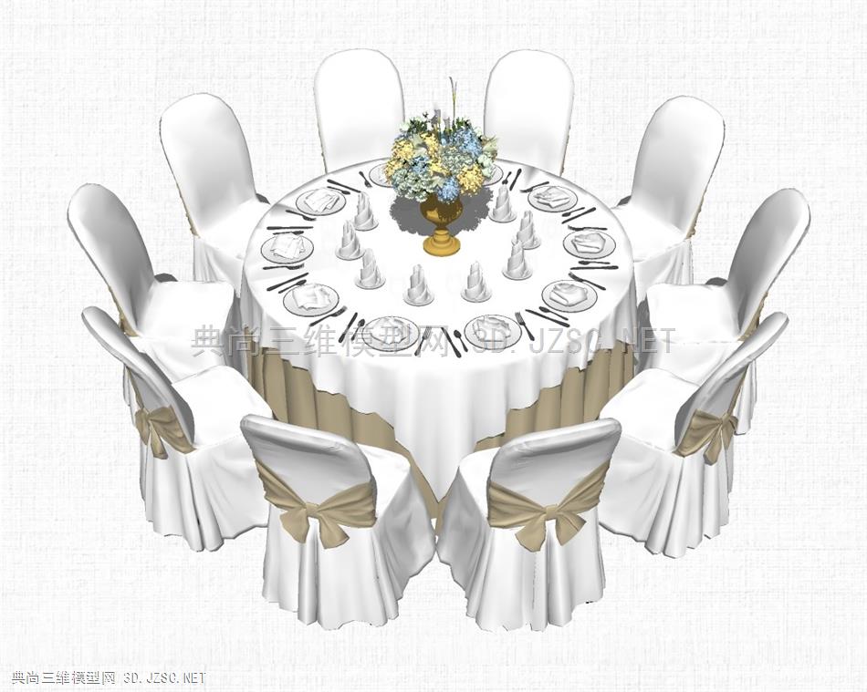 室内婚宴餐桌椅 婚礼婚庆 圆形多人餐桌椅 鲜花摆件