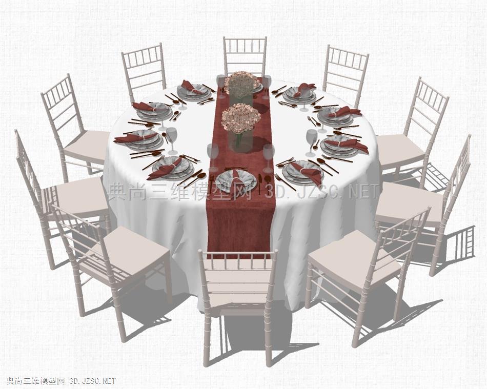 室内婚宴餐桌椅 婚礼婚庆 圆形多人餐桌椅 鲜花摆件