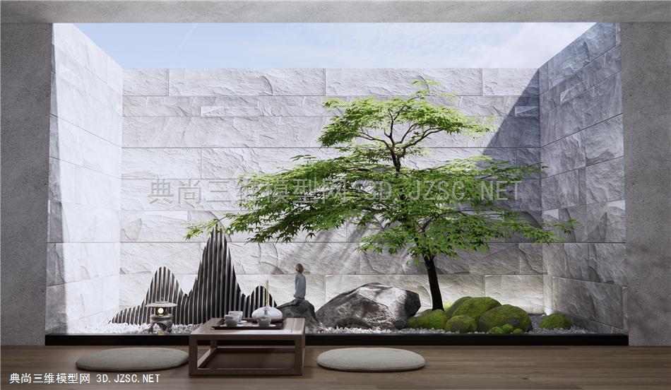 新中式室内景观小品 茶室 茶桌椅 景观石头 禅意景观 原创