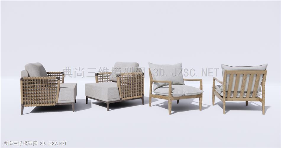 新中式单人沙发 休闲椅 藤编户外椅